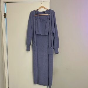 Purple Knit Dress and Cardigan Set